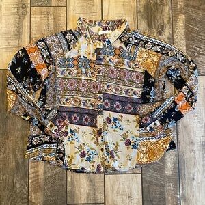 Ces Femme bohemian Multicolor Floral Button-Up Blouse
